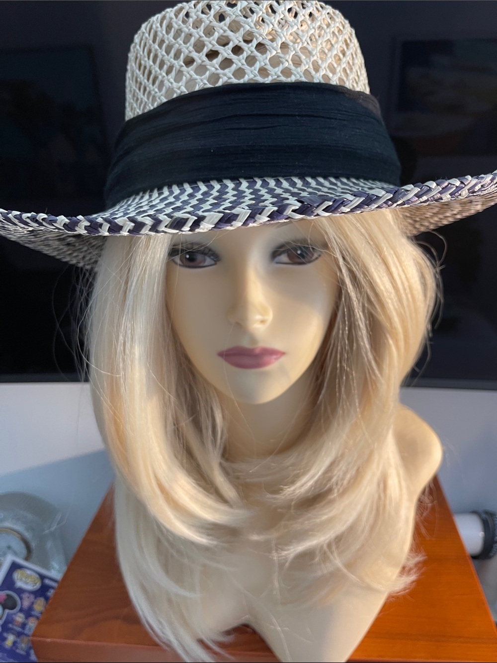 Women’s Wide-Brim Straw Hat with Black Band - Neutral By Scala